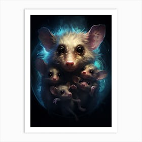 Liquid Otherworldly Mother Possum With Babies 2 Art Print