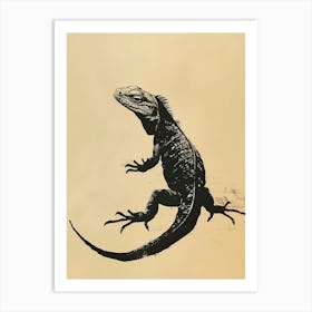 Forest Green Galápagos Land Iguana Block Print 5 Art Print