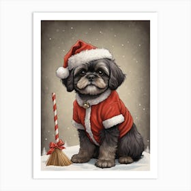 Christmas Shih Tzu Dog Wear Santa Hat (24) Art Print