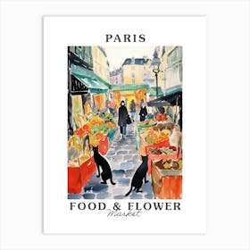 Food Market With Cats In Paris 1 Poster Art Print