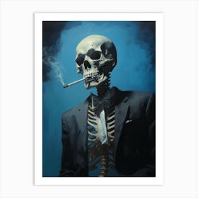 A Painting Of A Man Skeleton Smoking A Cigarette Art Print