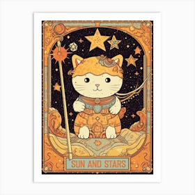 Sun And Stars Cute Cat Tarot Card Art Print