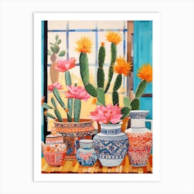 Cactus Painting Maximalist Still Life Ladyfinger Cactus 2 Art Print