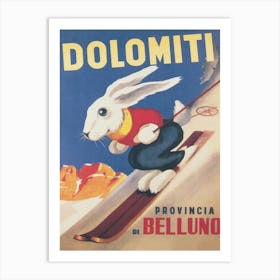 Dolomiti Ski Bunny Vintage Ski Poster Art Print