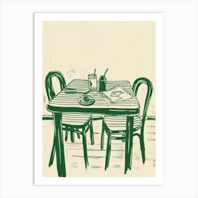 Summertime Light Lunch Green Line Art Illustration Art Print