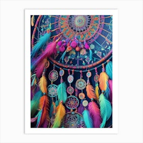 Bohemian Inspired whimsical multi-colored Dreamcatcher Series - 3 Art Print