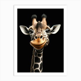 Funny cute Giraffe Portrait isolated on black background 1 Art Print