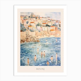 Swimming In Rovinj Croatia Watercolour Poster Art Print