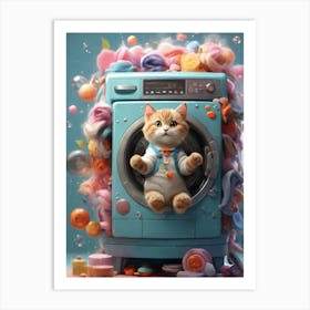 Cat In Washing Machine 14 Art Print