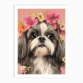 Shih Tzu Portrait With A Flower Crown, Matisse Painting Style 2 Art Print