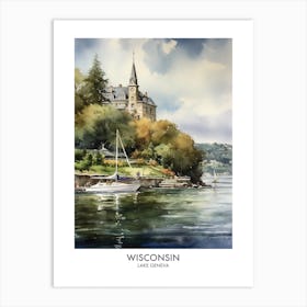 Lake Geneva, Wisconsin 2 Watercolor Travel Poster Art Print