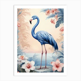 Floral Blue Flamingo Painting (11) Art Print