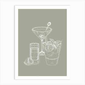 Sage Green Cocktails Art Print