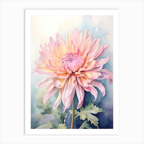 Pink Chrysanthemum Watercolor Painting Art Print