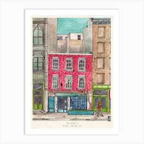 Tiny's 135 & The Bar Upstairs Tribeca Manhattan Art Print - Rustic Cityscape Wall Art - Watercolor NYC Print - Hand-Drawn New York Print Art Print