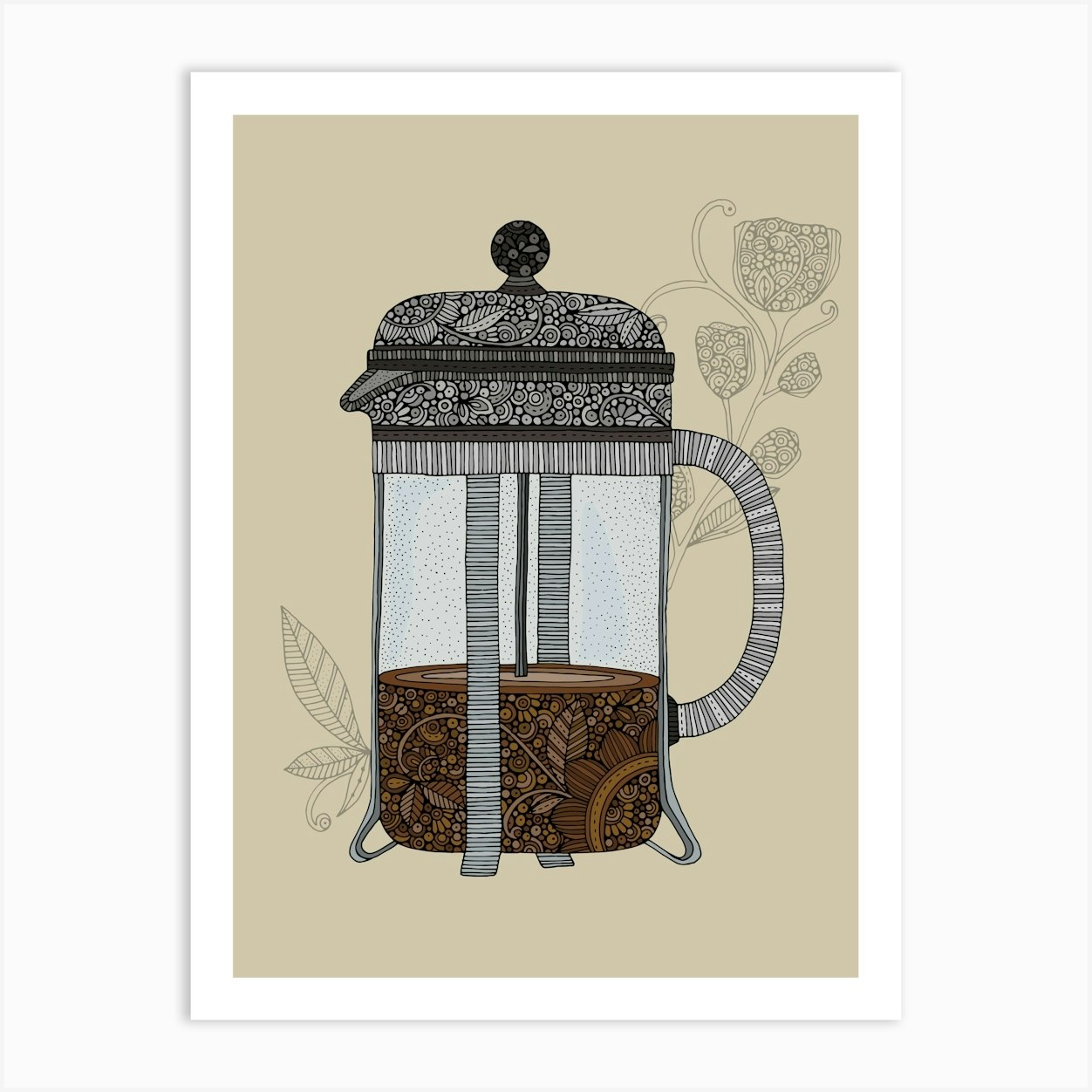 French Press Coffee Art Print by Valentina Harper