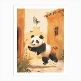 Giant Panda Cub Chasing After A Butterfly Storybook Illustration 1 Art Print