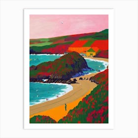 Perranporth Beach, Cornwall Hockney Style Art Print
