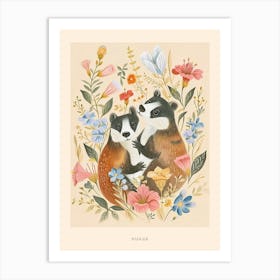 Folksy Floral Animal Drawing Badger 2 Poster Art Print