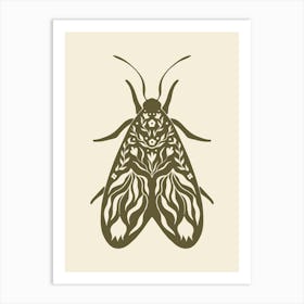 Folk Art Moth 02 - Woodland Green Art Print