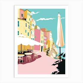 Cinque Terre, Italy, Flat Pastels Tones Illustration 2 Art Print