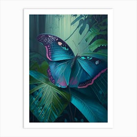 Morpho Butterfly In Rain Forest Vintage Pastel 1 Art Print