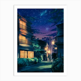 Lofi Anime Art, Lofi Aesthetic Poster, Air Generated Art, Anime Posters, Cityscape, Urban Balcony, Subtle Anime Merch, Night Cityscape, Anime Gift Art Print