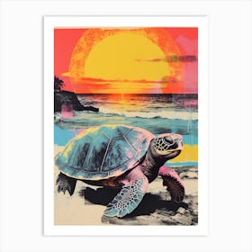 Sea Turtle On The Beach Risograph Inspired  4 Art Print