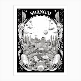 Sanghai, China, Tarot Card Travel  Line Art 1 Art Print
