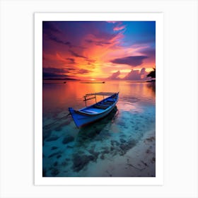 Gili Trawangan Beach Indonesia At Sunset, Vibrant Painting 1 Art Print