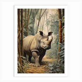 Rhino Peeking Out From Behind The Leaves 6 Art Print