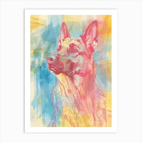 German Shepherd Dog Pastel Line Watercolour Illustration  3 Art Print