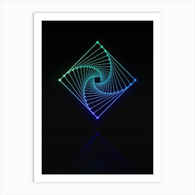 Neon Blue and Green Abstract Geometric Glyph on Black n.0291 Art Print