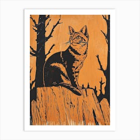 Chartreux Cat Linocut Blockprint 3 Art Print
