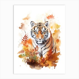 A Tiger Watercolour In Autumn Colours 3 Art Print