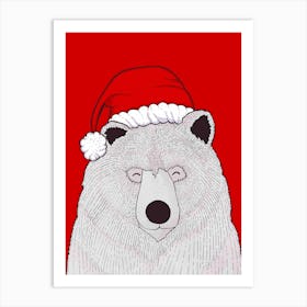 Santa Red Bear Art Print