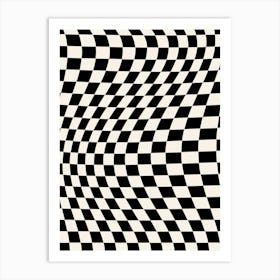 Wavy Checkerboard Black And Cream White Art Print