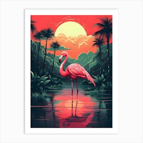 Flamingo At Sunset Art Print