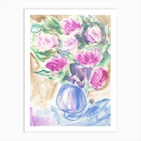 Pink And Magenta Roses - watercolor floral flowers hand painted vertical Art Print