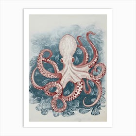 Octopus & Tentacles Linocut Inspired 1 Art Print