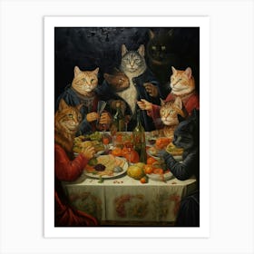 Medieval Cat Banquet Romanesque Oil Painting Inspired Art Print