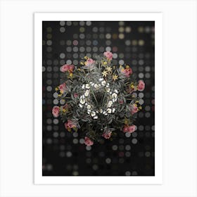 Vintage Ixia Longiflora Flower Wreath on Dot Bokeh Pattern Art Print