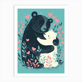 Black Bear Hugging Polar Bear Art Print