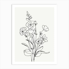 Single Line Drawing Of Flowers Bouquet Monoline Art Print