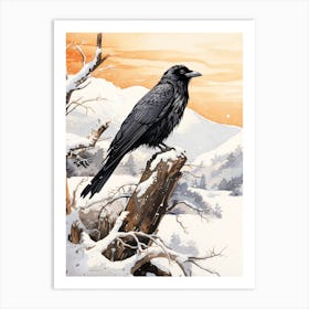 Winter Bird Painting Raven 1 Art Print