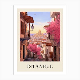Istanbul Turkey 6 Vintage Pink Travel Illustration Poster Art Print
