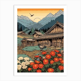 Shirakawa Go Village, Japan Vintage Travel Art 2 Art Print