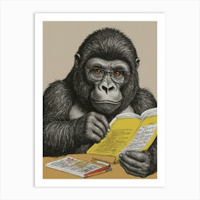 Gorilla Reading A Book 2 Art Print