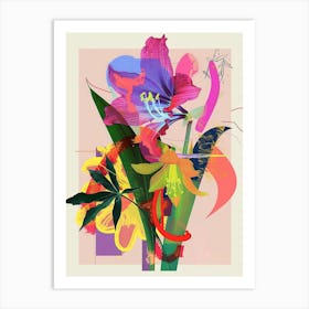 Amaryllis 4 Neon Flower Collage Art Print