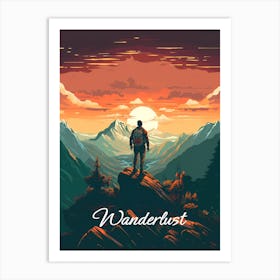 Wanderlust Mountain Hiking Adventure Art Print